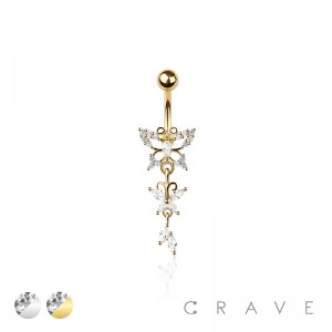 316L SURGICAL STEEL MULTI CZ BUTTERFLY DANGLE BELLY BUTTON NAVEL RING 